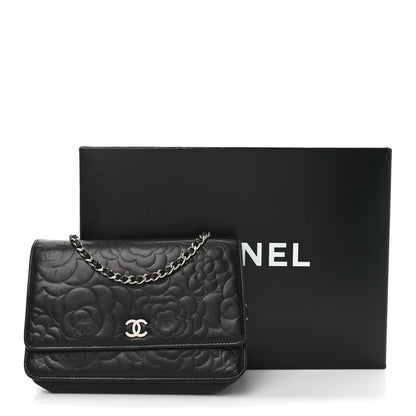 Chanel Lambskin Camellia Embossed Wallet on Chain WOC Black 11 of 11