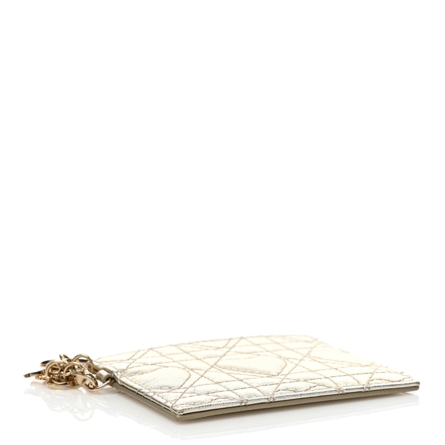 Metallic Lambskin Cannage Lady Dior Card Holder Gold