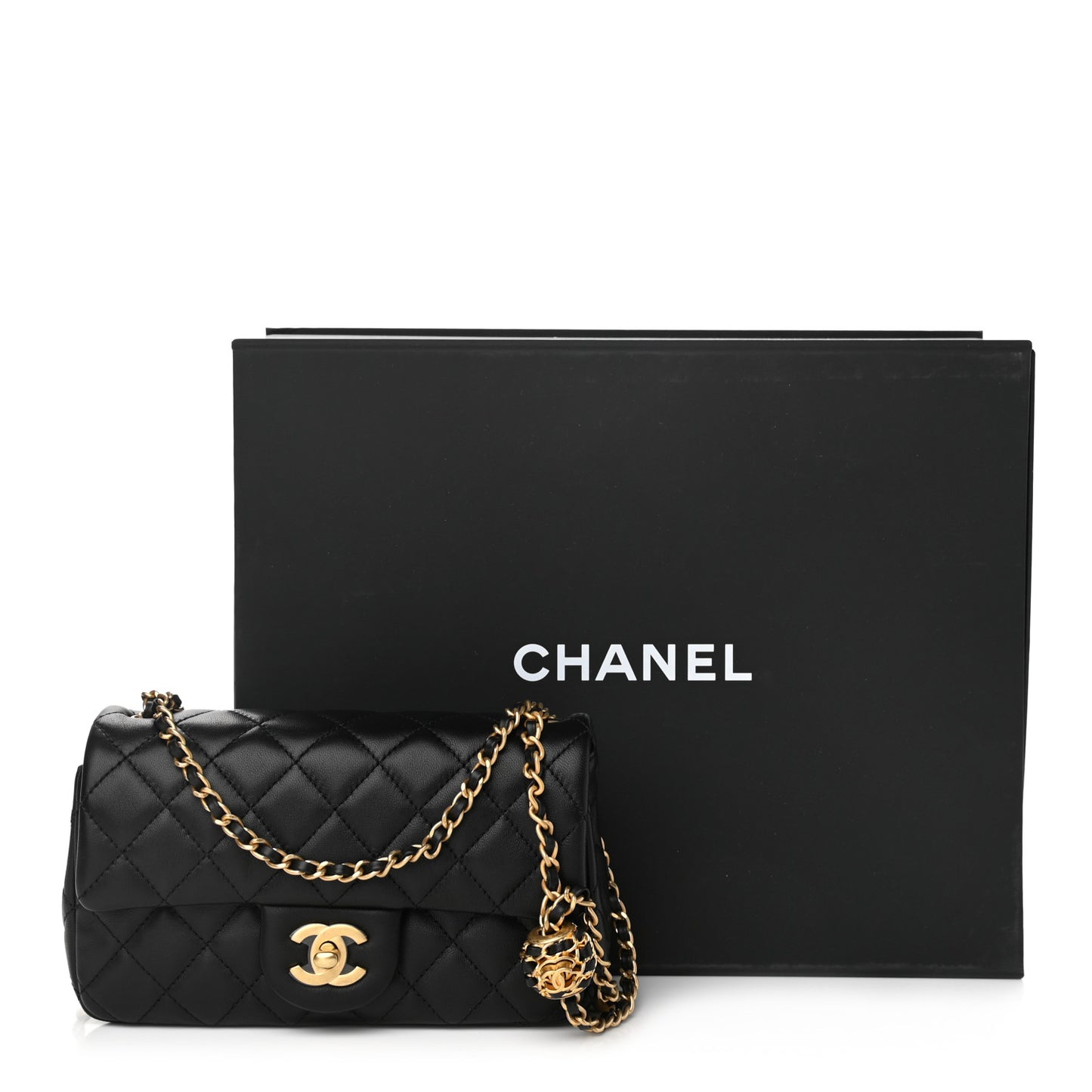 Lambskin Quilted Mini Rectangular Pearl Crush Flap Black