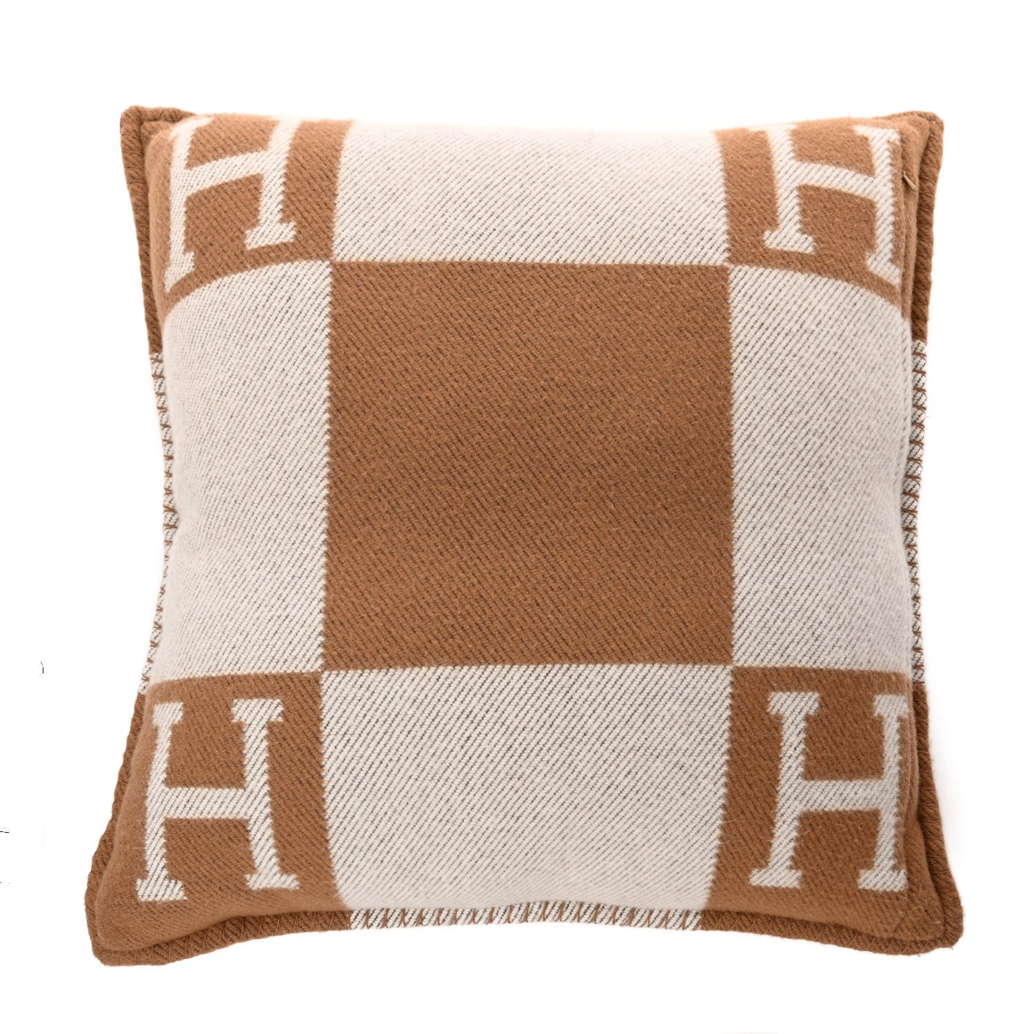 Hermes Wool Cashmere Avalon Pillow PM Ecru Camel 2 of 3