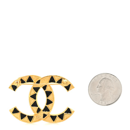 Chanel Metal Crystal Enamel CC Brooch Black Gold 2 of 5