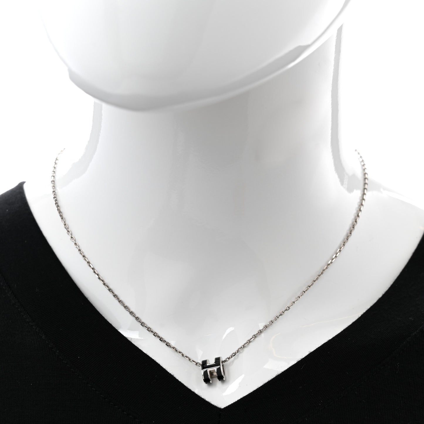 Lacquered Palladium Mini Pop H Pendant Necklace Black