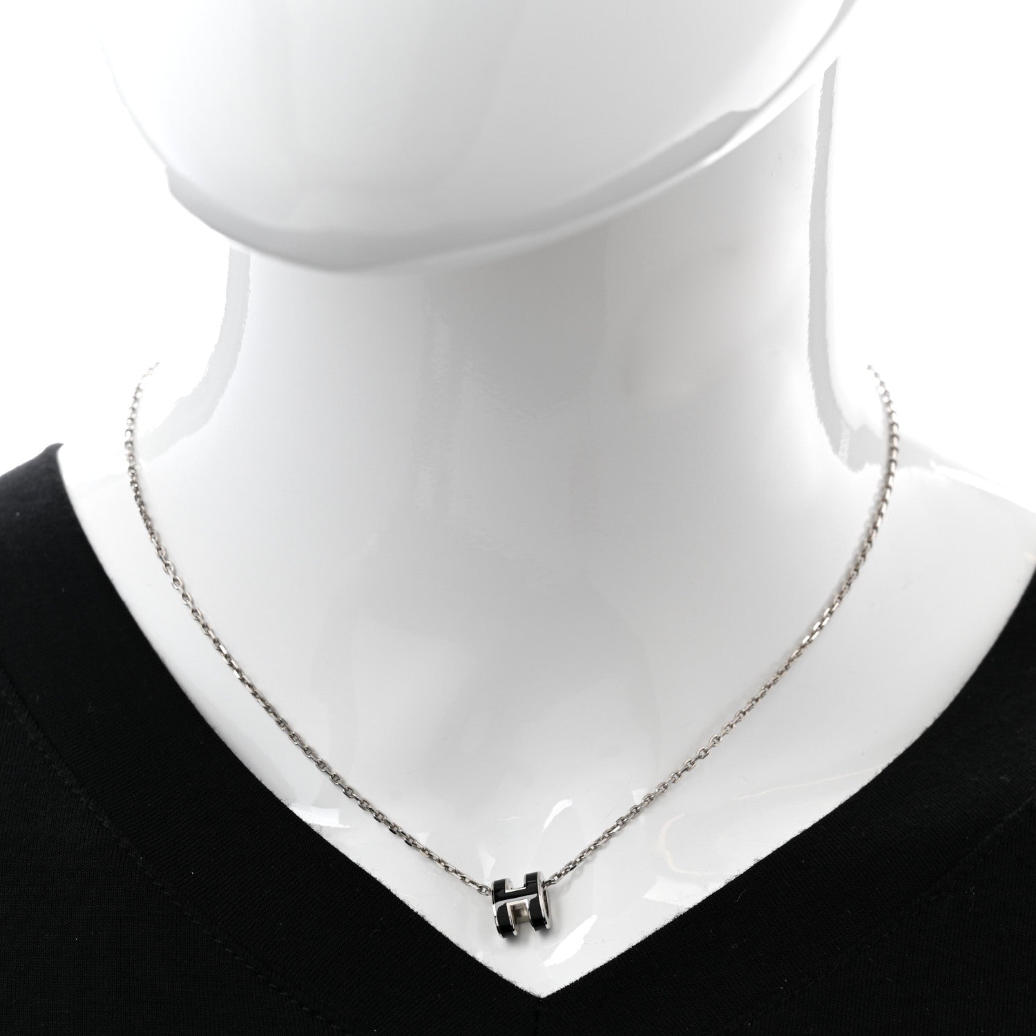 Hermes Lacquered Palladium Mini Pop H Pendant Necklace Black 2 of 8