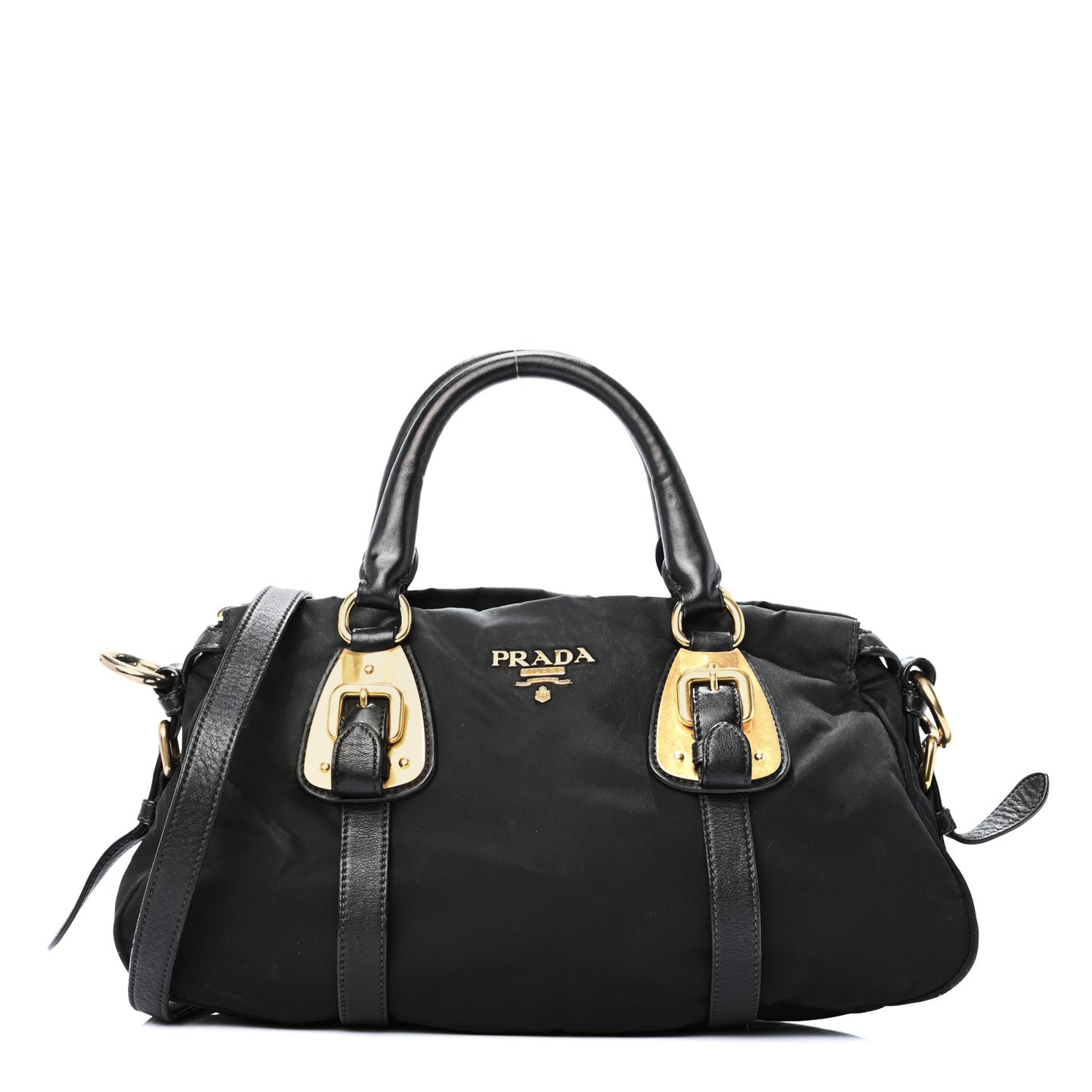 Tessuto Nylon Soft Calfskin Shopping Satchel Black
