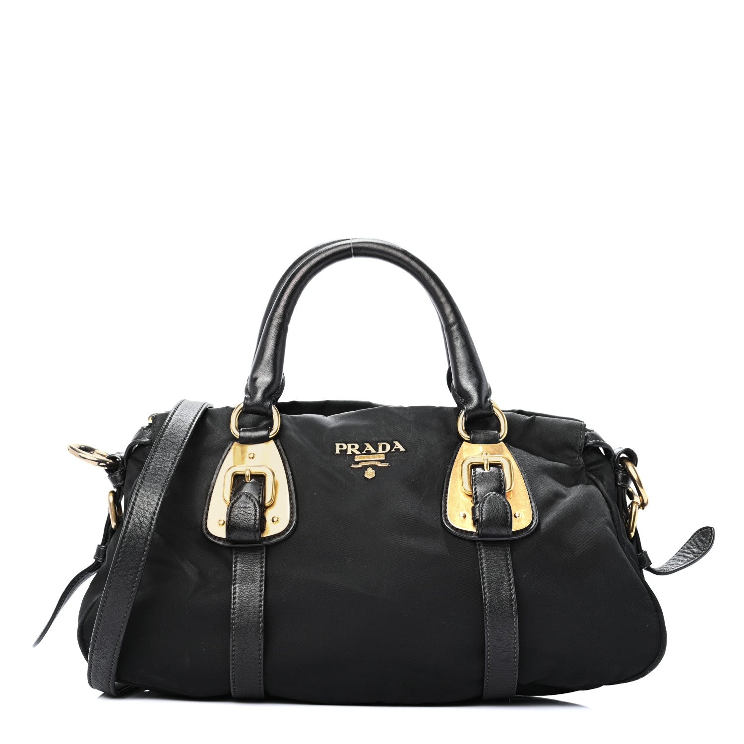 Prada Tessuto Nylon Soft Calfskin Shopping Satchel Black 1 of 8