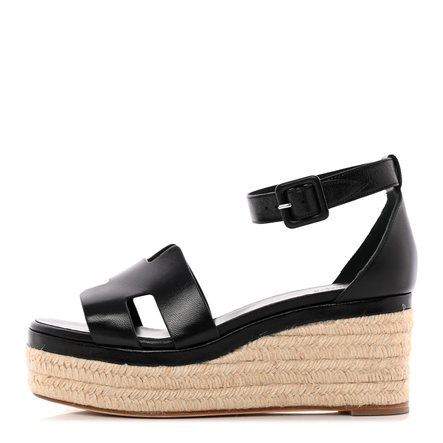 Hermes Goatskin Elda Espadrille Wedge Sandals 39 Black 1 of 17