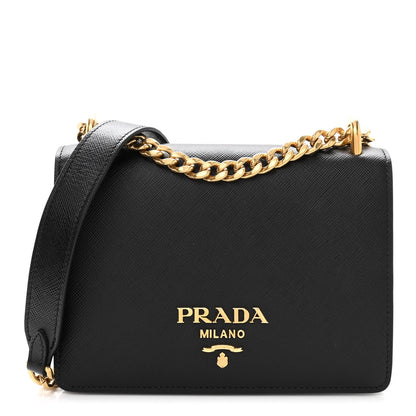 Prada Saffiano Chain Shoulder Bag Black 1 of 9