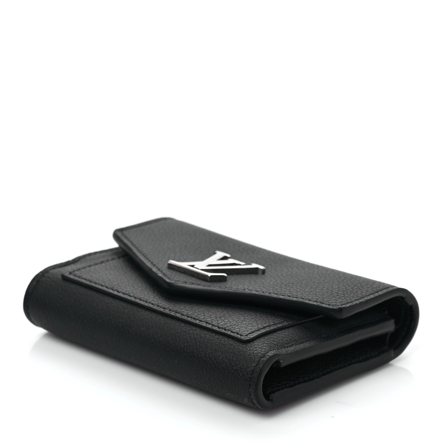 Soft Calfskin My Lockme Compact Wallet Black