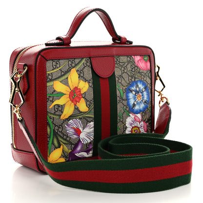 Gucci GG Supreme Monogram Flora Web Small Ophidia Top Handle Shoulder Bag Hibiscus Red 3 of 11