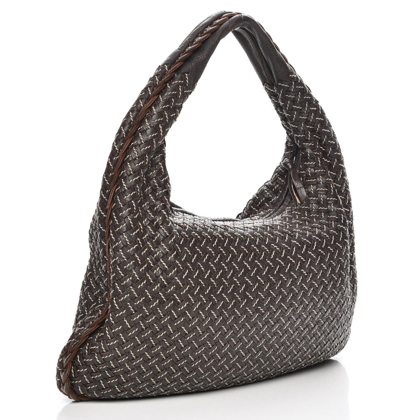 Nappa Stitched Intrecciato Medium Veneta Hobo Ebano