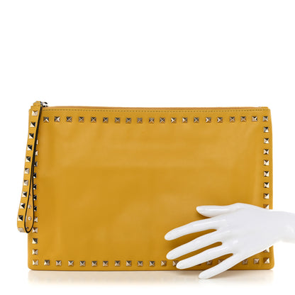 Valentino Garavani Vitello Large Rockstud Zip Wristlet Pouch Yellow 2 of 10