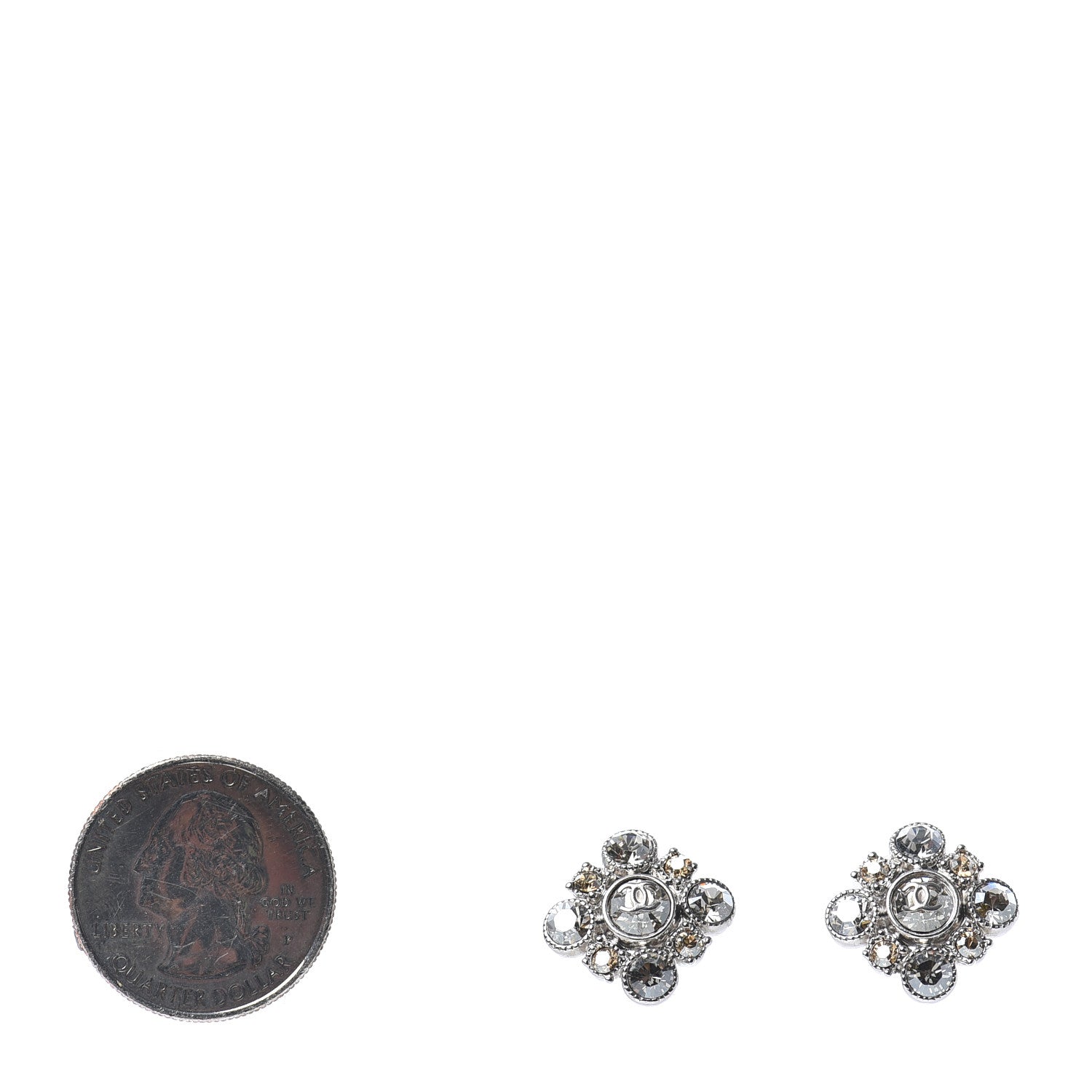 Chanel Crystal CC Flower Earrings Silver 2 of 4
