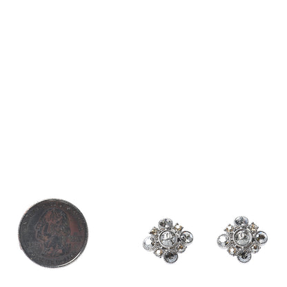 Chanel Crystal CC Flower Earrings Silver 2 of 4
