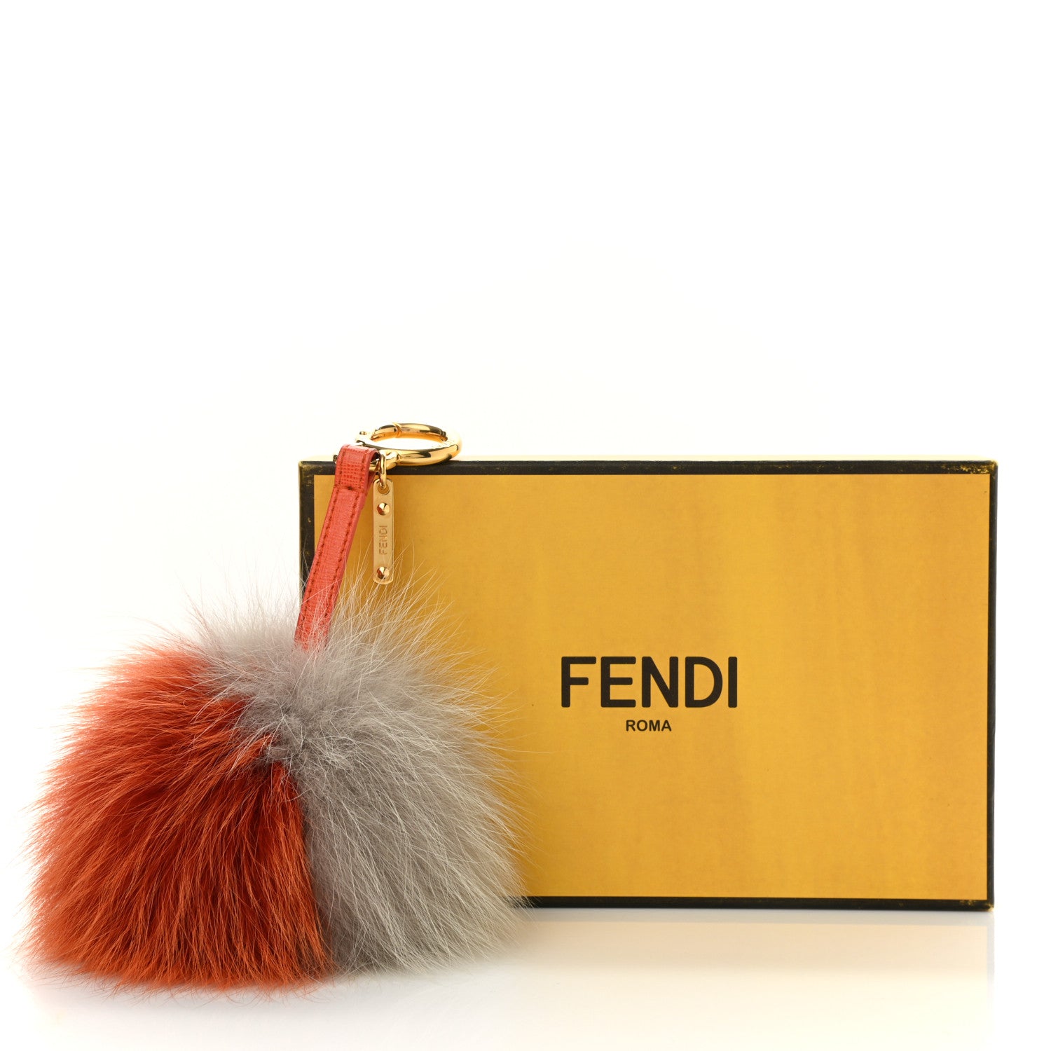 Fendi Fox Fur Pom Pom Bag Charm Orange Grey 5 of 5