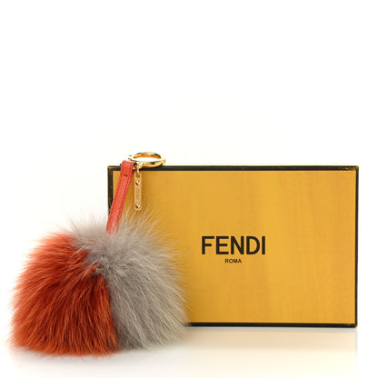 Fendi Fox Fur Pom Pom Bag Charm Orange Grey 5 of 5
