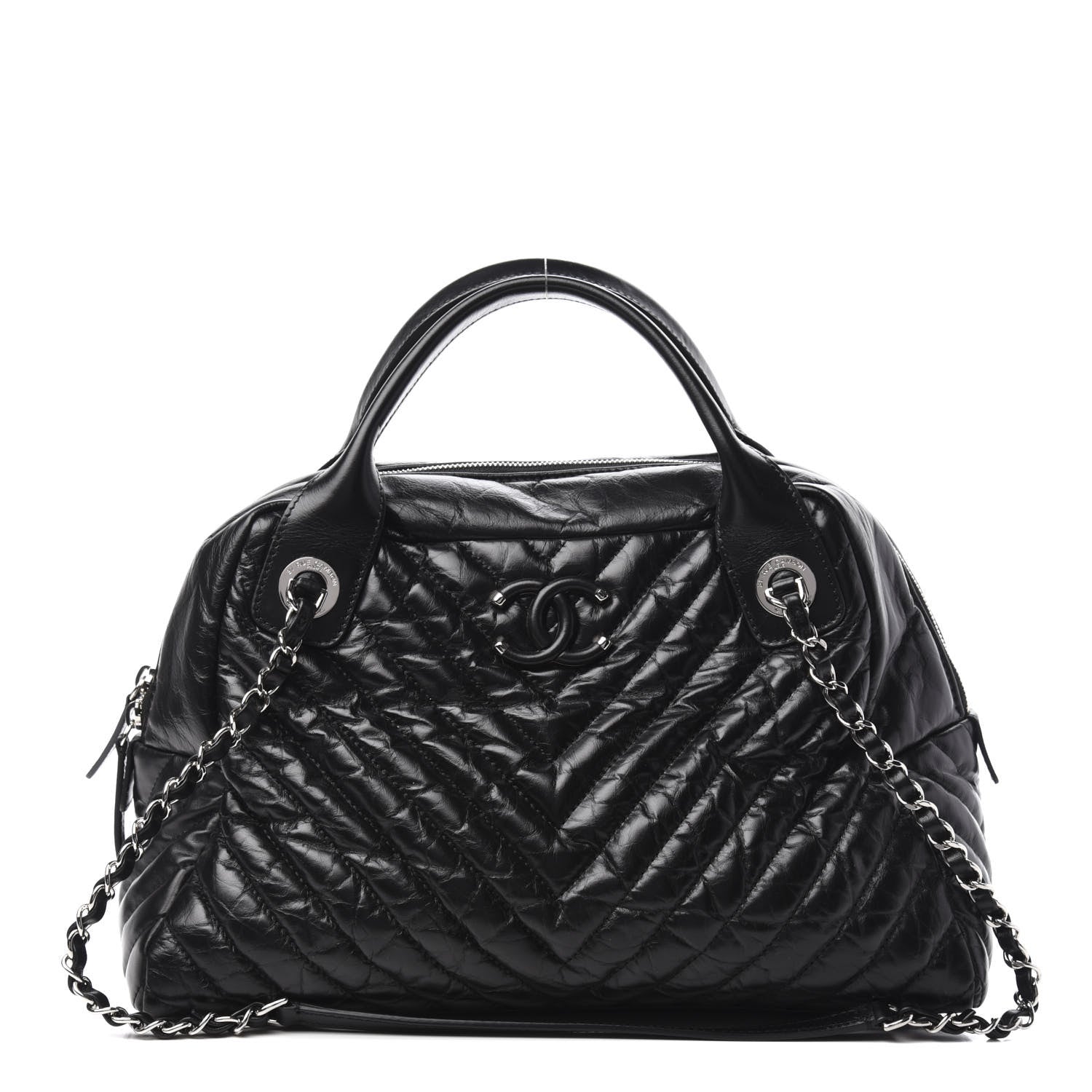 Chanel Aged Calfskin Chevron Medium Soft Bowling Bag Black 1 of 10