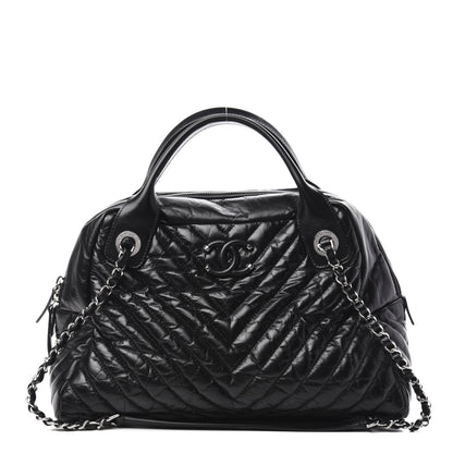 Chanel Aged Calfskin Chevron Medium Soft Bowling Bag Black 1 of 10