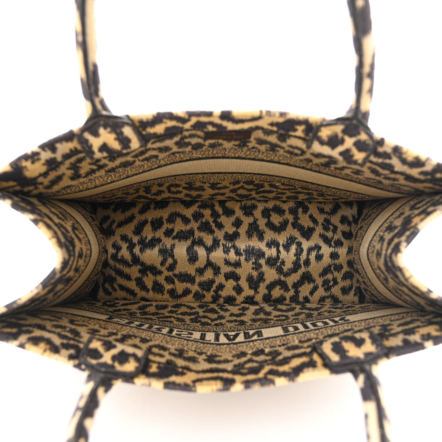 Canvas Mizza Embroidered Medium Leopard Book Tote Beige