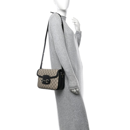 Gucci GG Supreme Monogram Horsebit 1955 Soft Small Shoulder Bag Beige Black 2 of 9