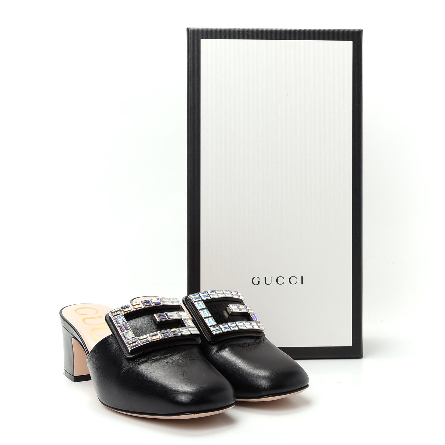 Gucci Malaga Kid Crystal Square G Madelyn Mules 35 Black 11 of 11