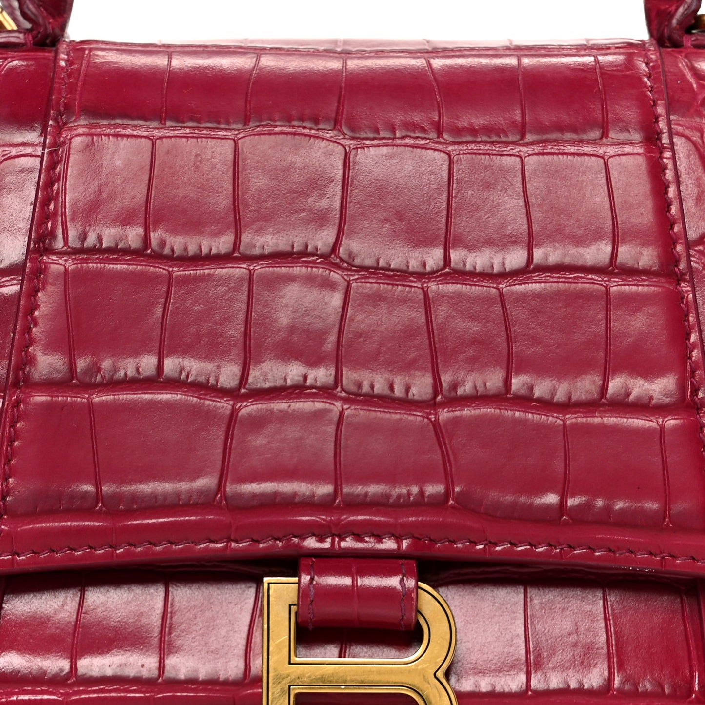 Shiny Calfskin Crocodile Embossed Small Hourglass Top Handle Bag Raspberry