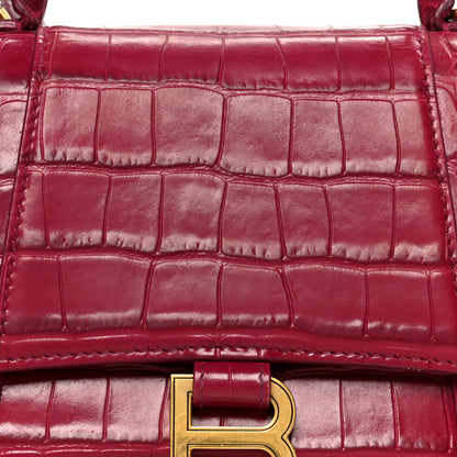 Balenciaga Shiny Calfskin Crocodile Embossed Small Hourglass Top Handle Bag Raspberry 9 of 12