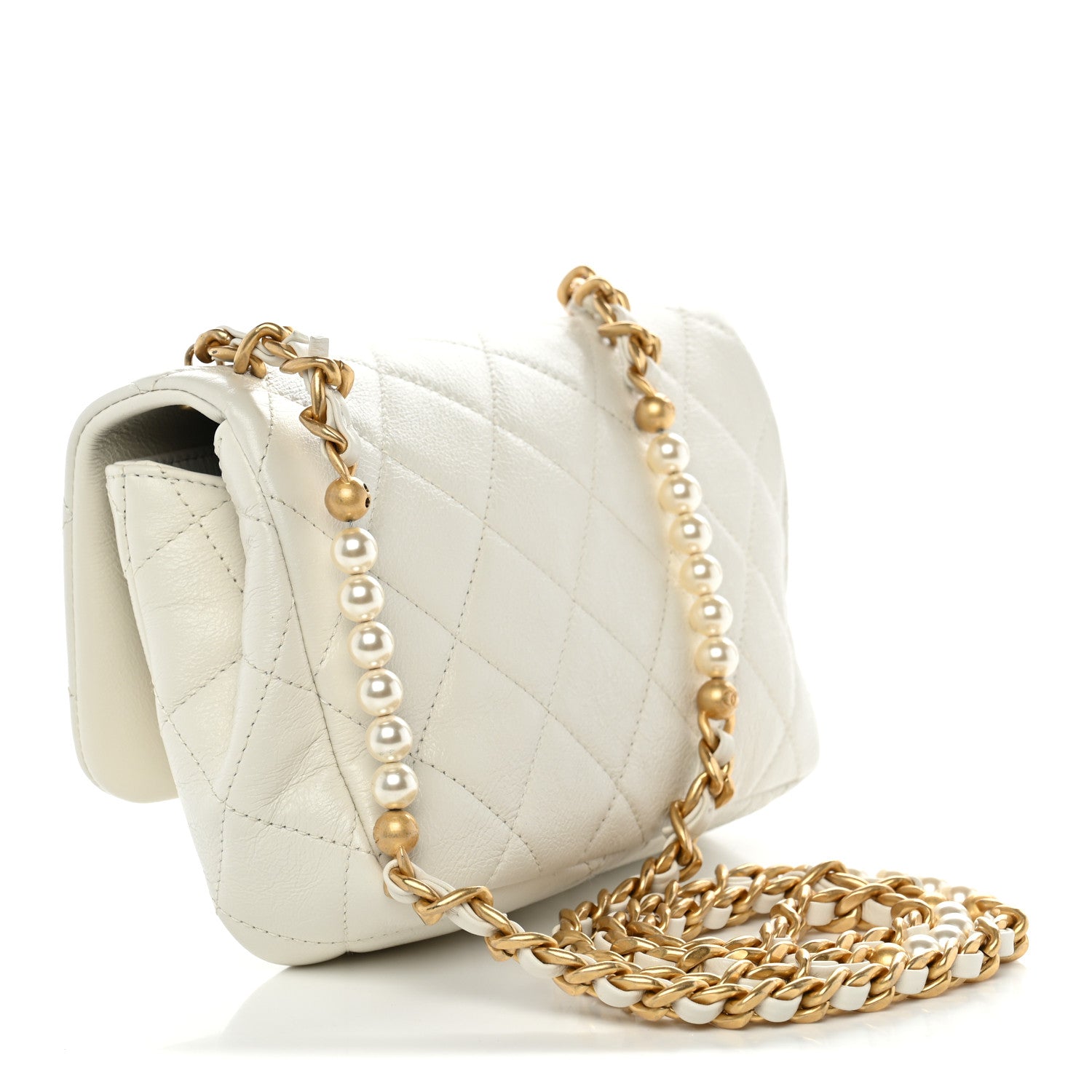 Chanel Glazed Calfskin Quilted Mini Pearl Side Flap White 3 of 10