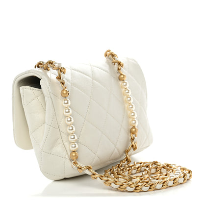 Chanel Glazed Calfskin Quilted Mini Pearl Side Flap White 3 of 10