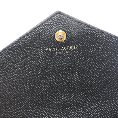 Saint Laurent Grain De Poudre Matelasse Chevron Monogram Chain Wallet Black 7 of 12