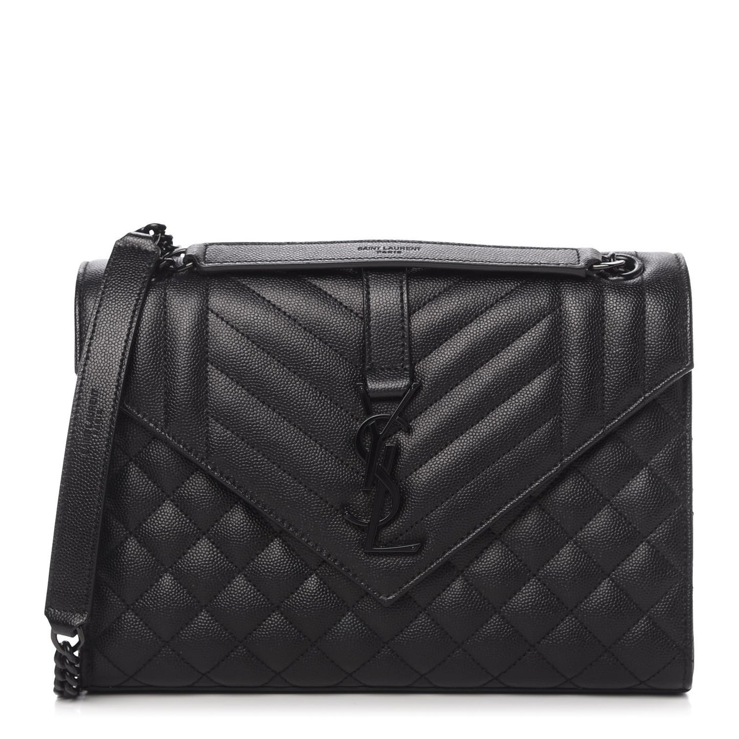 Grain De Poudre Textured Mixed Matelasse Triquilt Medium Monogram Satchel Black