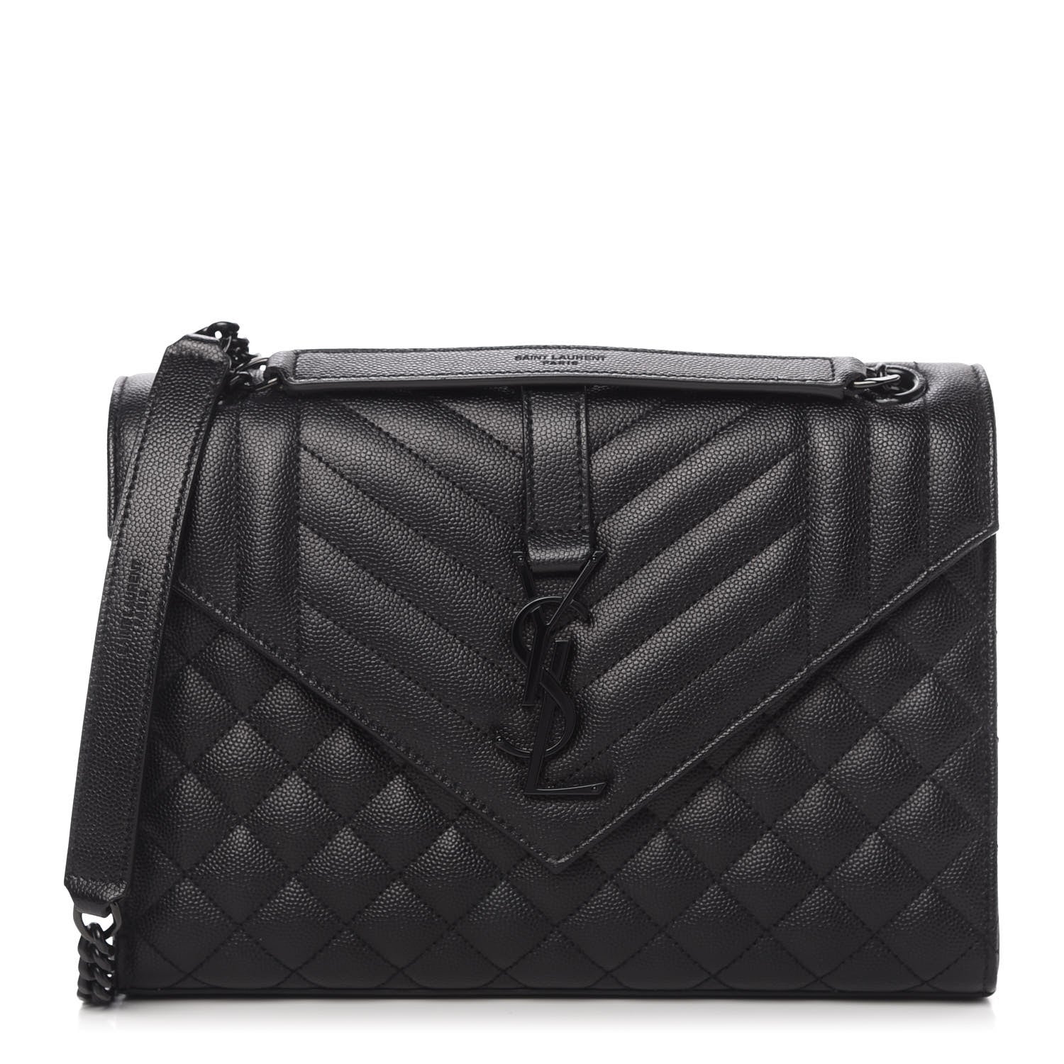 Saint Laurent Grain De Poudre Textured Mixed Matelasse Triquilt Medium Monogram Satchel Black 1 of 10