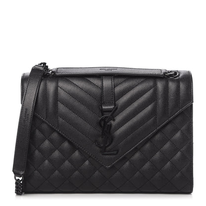 Saint Laurent Grain De Poudre Textured Mixed Matelasse Triquilt Medium Monogram Satchel Black 1 of 10