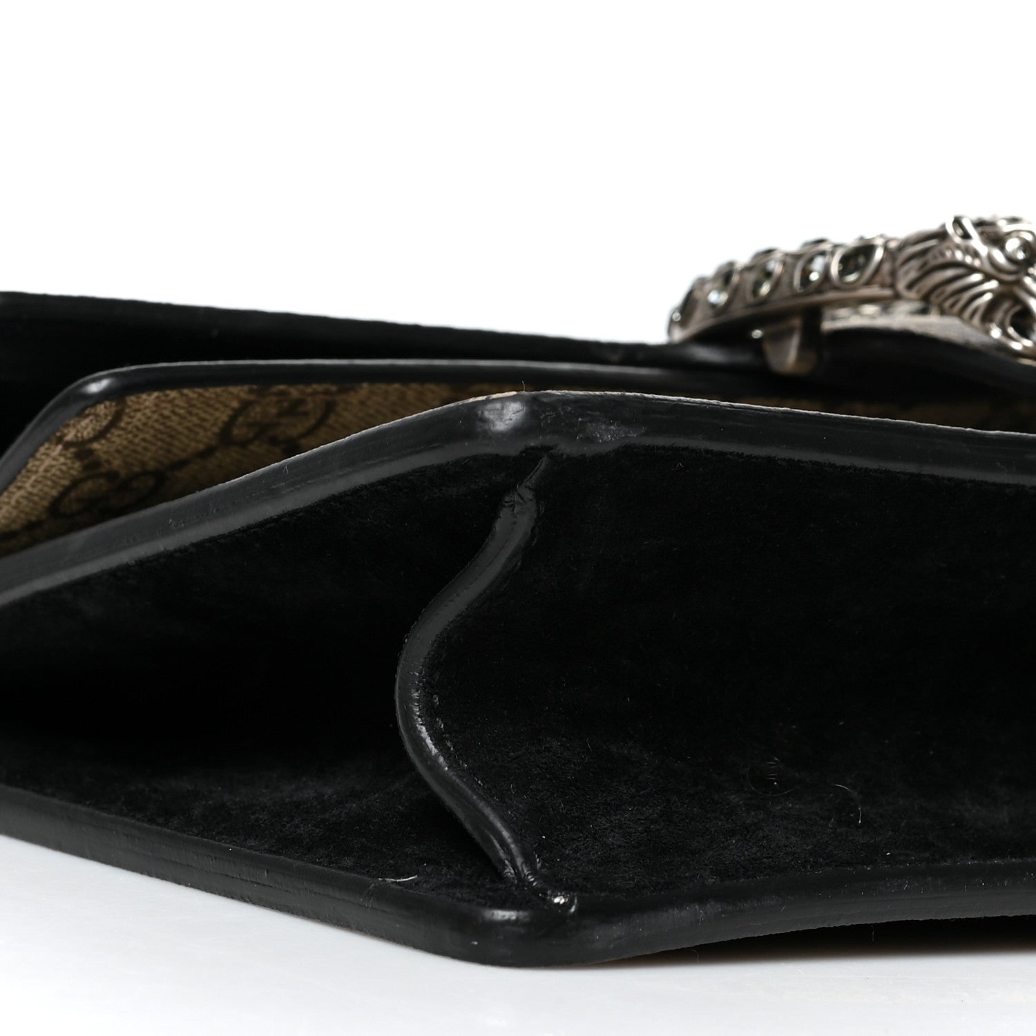 Gucci GG Supreme Monogram Suede Crystal Small Dionysus Shoulder Bag Beige Ebony Black 9 of 11