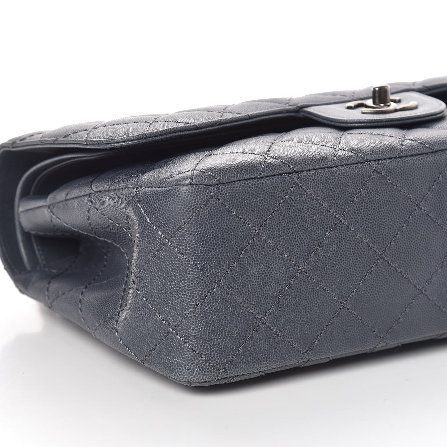 Caviar Quilted Jumbo Double Flap Dark Grey