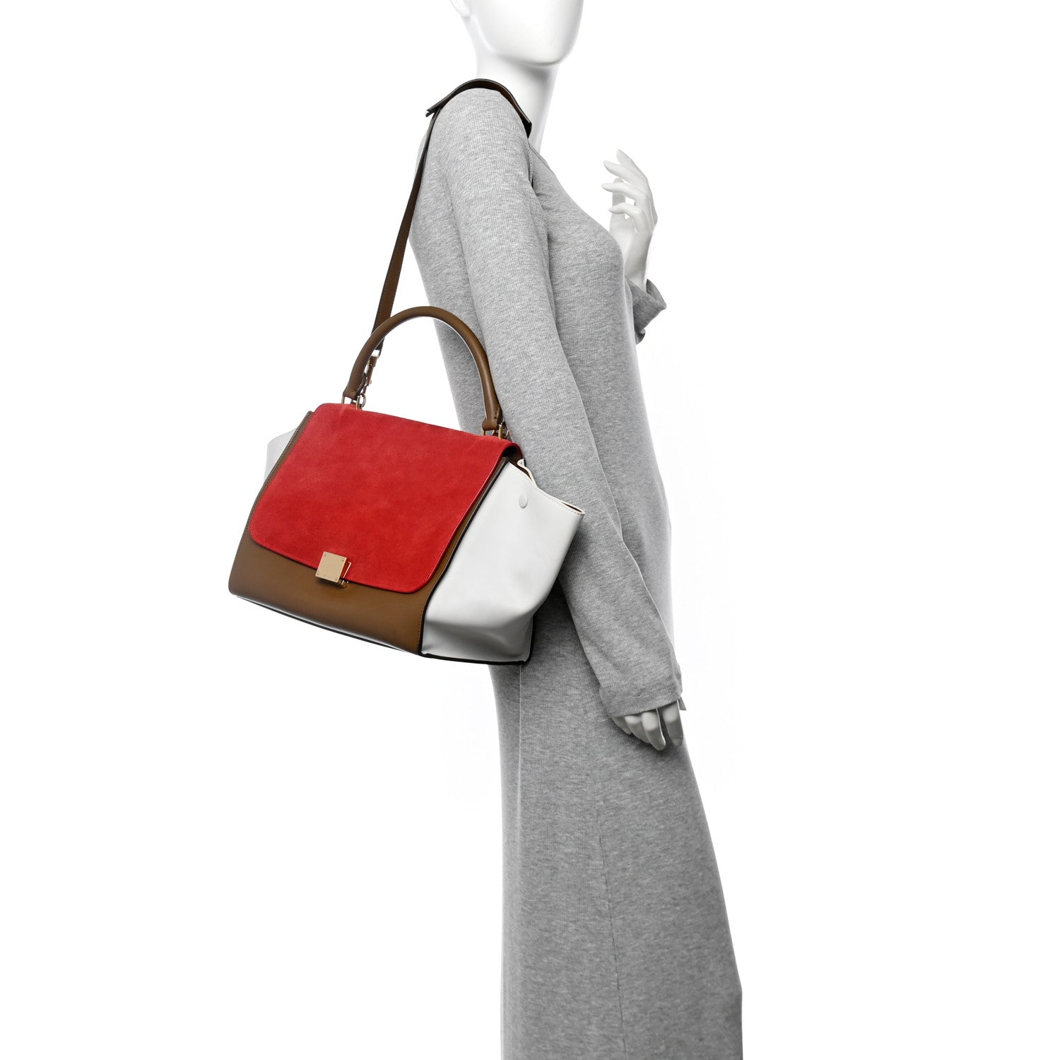 Celine Smooth Calfskin Suede Medium Tri-Color Trapeze Vermillion 2 of 14