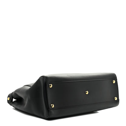 Fendi Vitello Morgan Fabric Jacquard Pequin Medium Peekaboo Iconic Satchel Black Tobacco 4 of 27