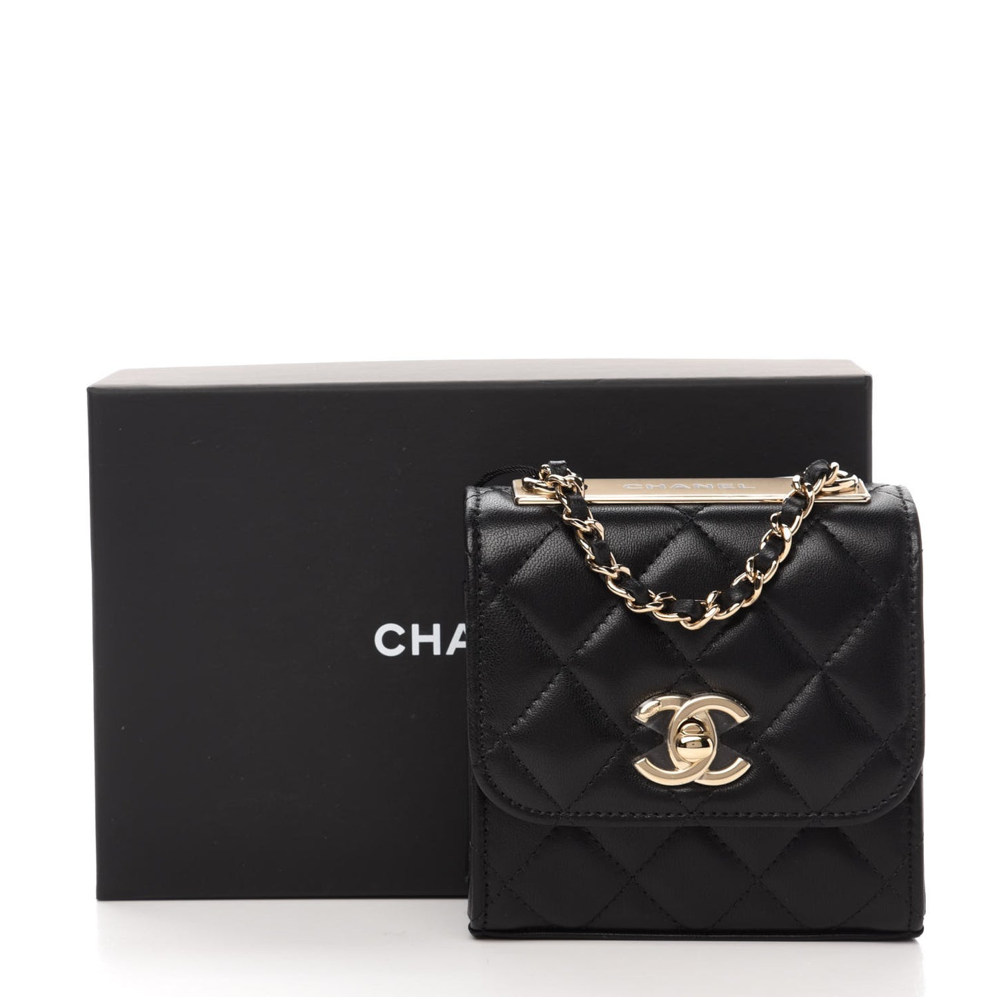 Lambskin Quilted Mini Trendy CC Chain Wallet Black