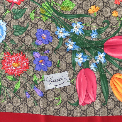 Gucci Silk Twill GG Monogram Special Florio Square Scarf Beige Red 2 of 3