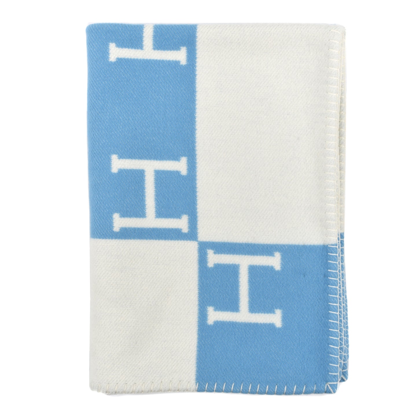 Wool Cashmere Avalon Baby Blanket Bleu Genievre White