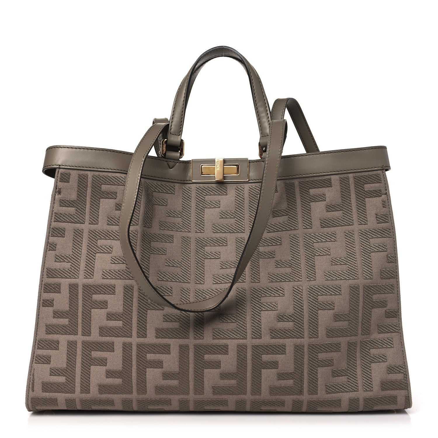 Fendi Canvas Vitello King FF Embroidered Medium Peekaboo X-Tote Tartufo 1 of 11