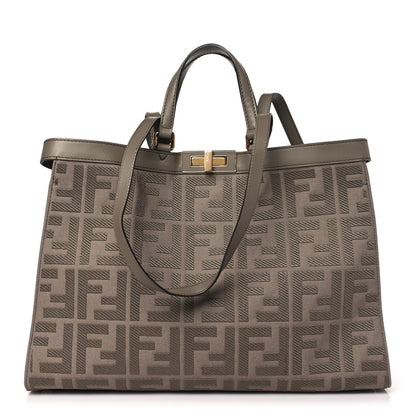 Fendi Canvas Vitello King FF Embroidered Medium Peekaboo X-Tote Tartufo 1 of 11