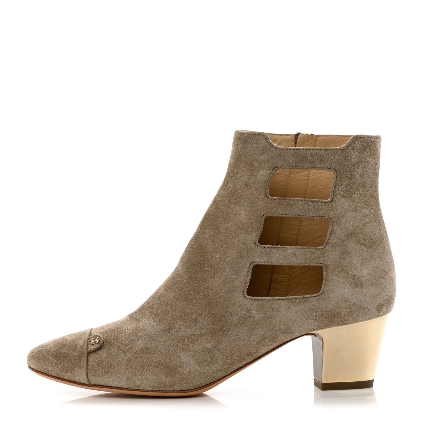 Suede Calfskin CC Cutout Short Boots 38.5 Beige