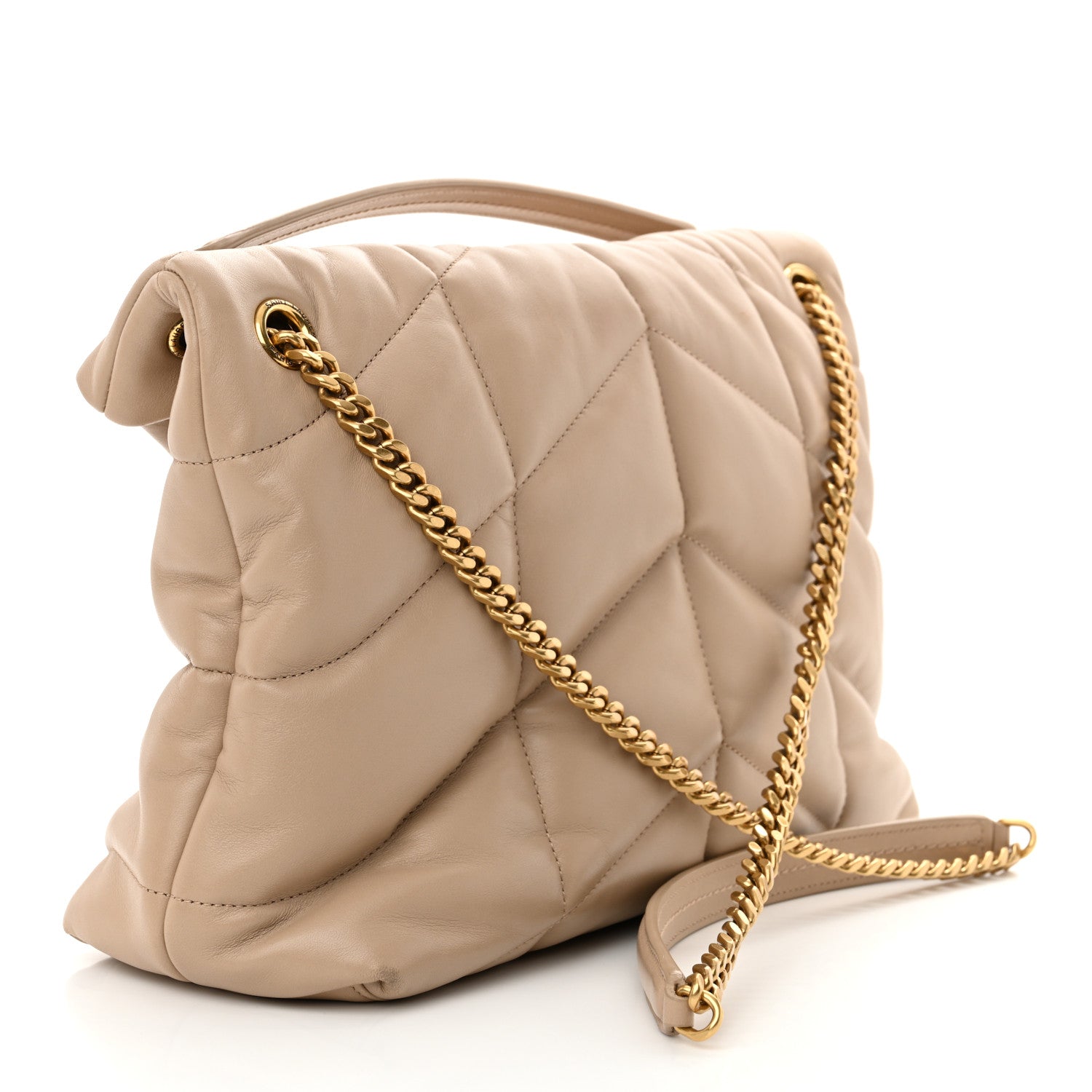 Saint Laurent Lambskin Quilted Medium Loulou Puffer Monogram Chain Satchel Dark Beige 3 of 12