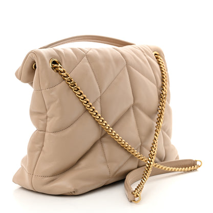 Saint Laurent Lambskin Quilted Medium Loulou Puffer Monogram Chain Satchel Dark Beige 3 of 12