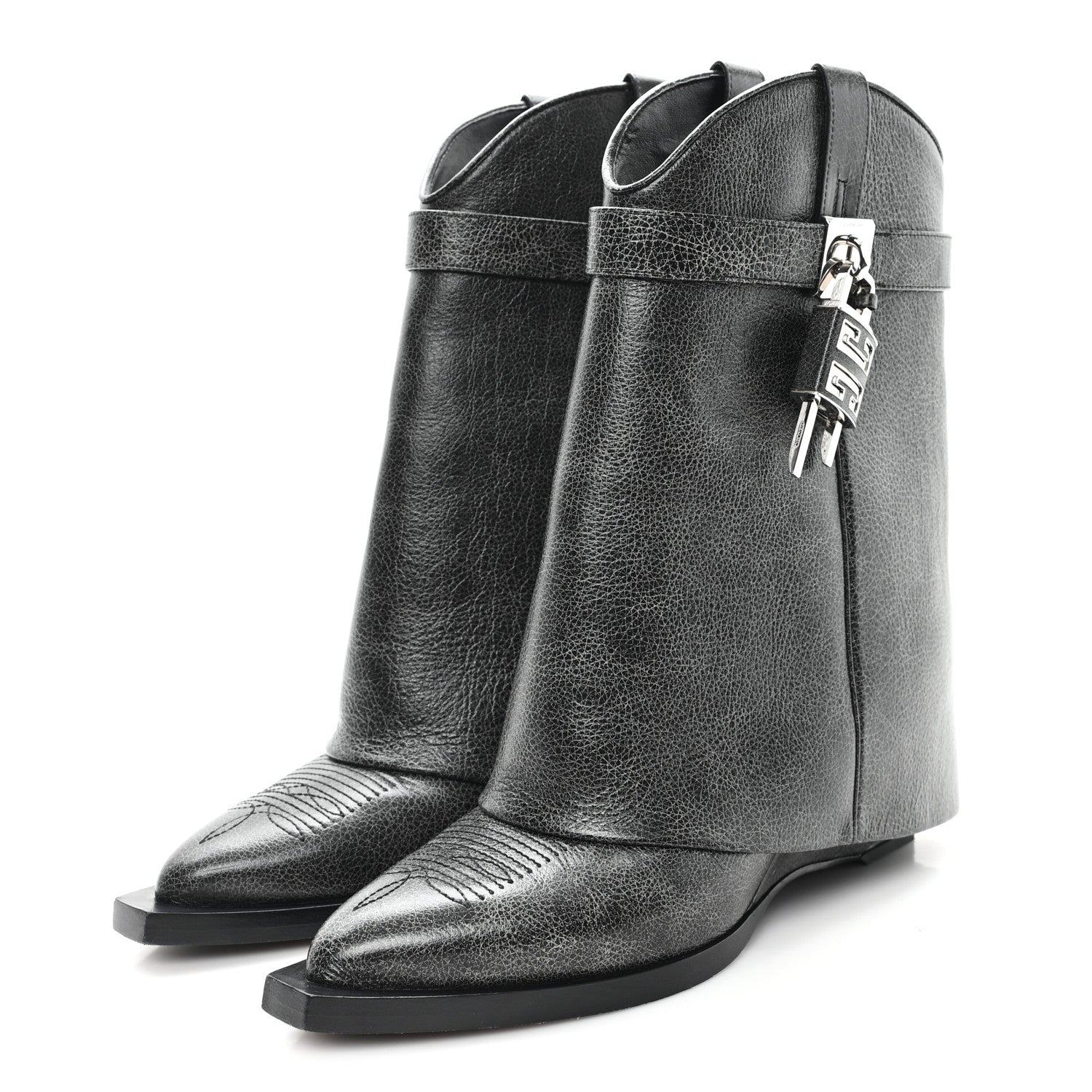 Givenchy Aged Calfskin Cowboy Shark Lock Ankle Boots 39 4 of 9