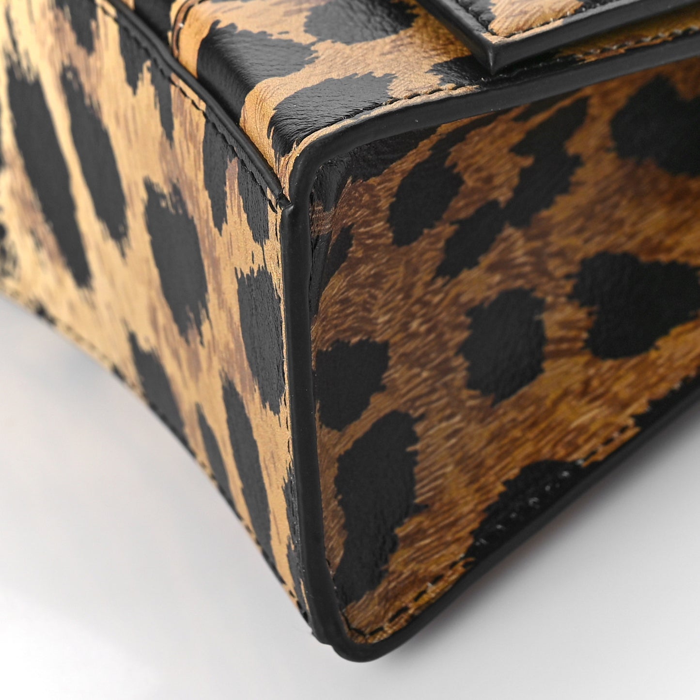 Smooth Calfskin Leopard Print Hourglass Top Handle Bag XS Beige