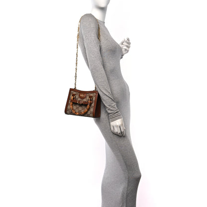Gucci New Canvas Charisma Calfskin Crystal GG Monogram Mini Diana Tote Bag Camel Ebony 2 of 10
