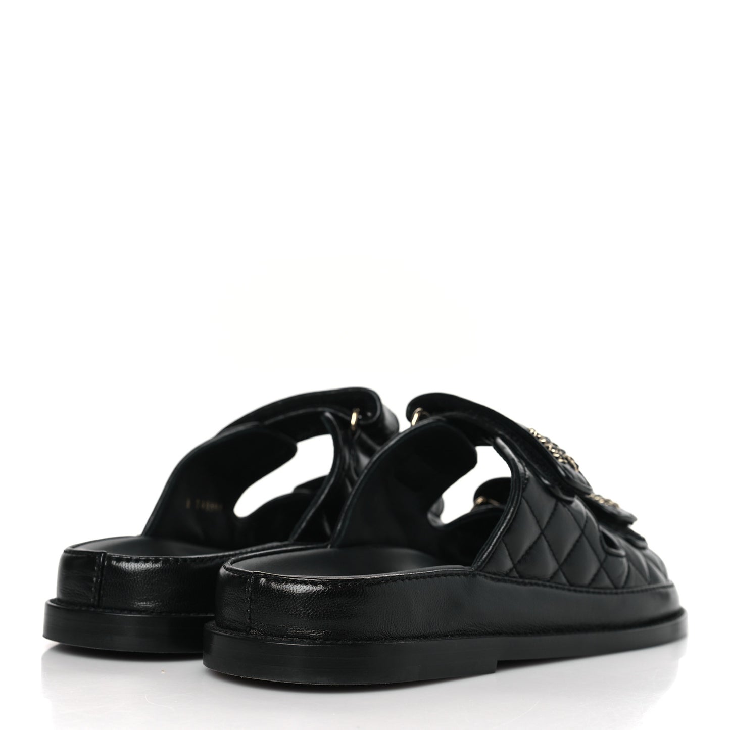 Lambskin Quilted Velcro Dad Chain CC Slide Sandals 38 Black