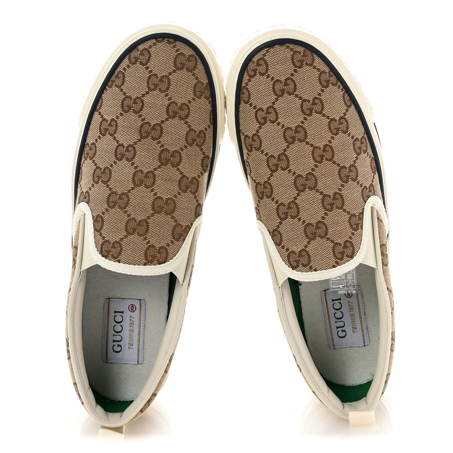 GG Monogram Womens 1977 Tennis Slip On 30mm Sneakers 39.5 Beige Ebony Mystic White