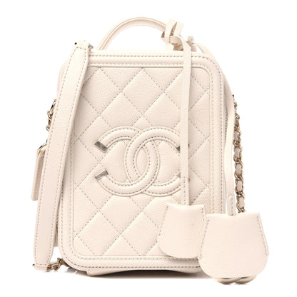 Chanel Caviar Quilted CC North South Filigree Vanity Case Light Beige 1 of 15